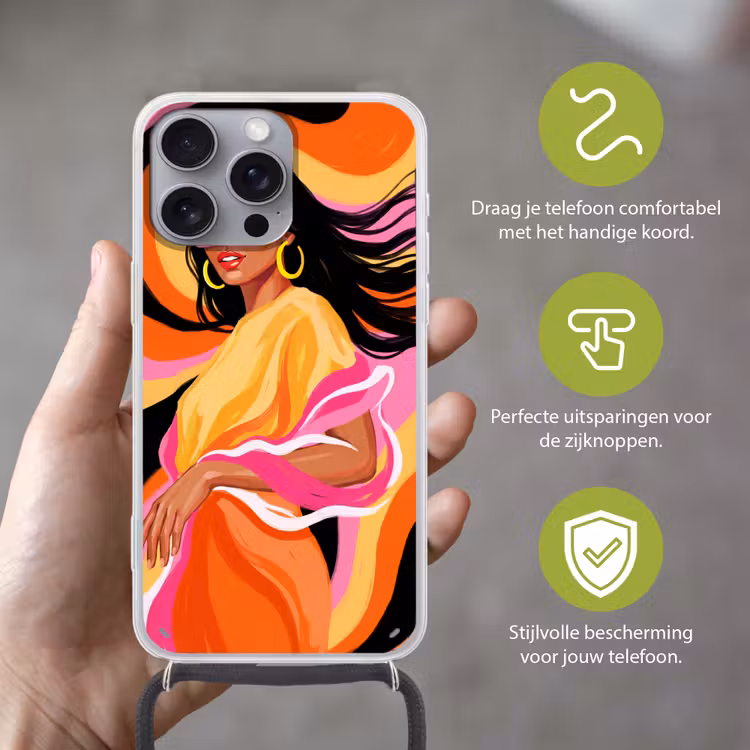 Vrouw - Zonnebril - Abstract - Kleurrijk Hoesje iPhone 16 Pro Max met koord klein -sfeer2_NL