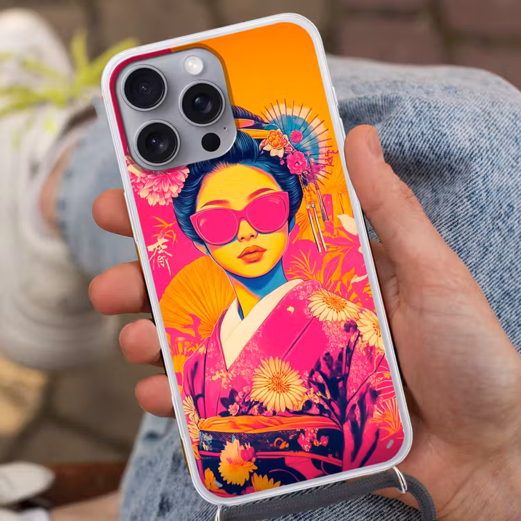 Vrouw - Zonnebril - Abstract - Oranje Hoesje iPhone 16 Pro Max met koord klein -sfeer3