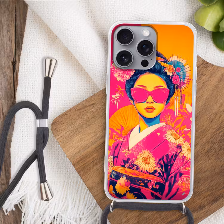 Vrouw - Zonnebril - Abstract - Oranje Hoesje iPhone 16 Pro Max met koord klein -sfeer4
