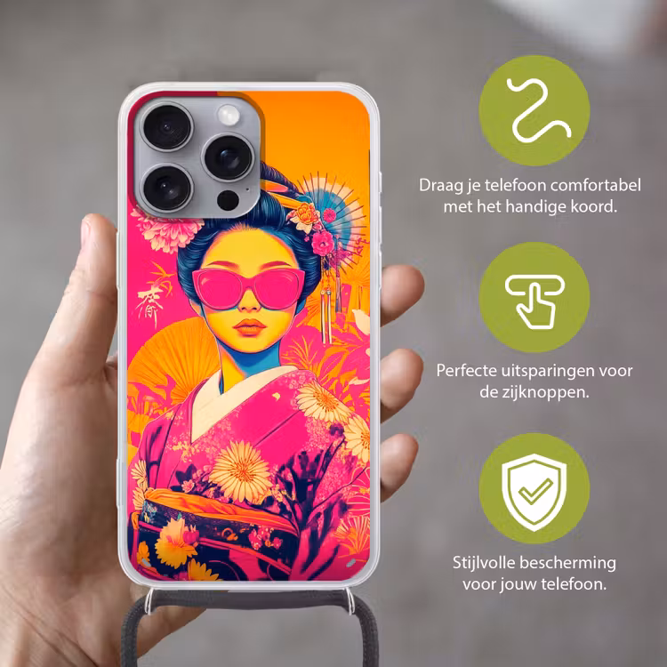 Vrouw - Zonnebril - Abstract - Oranje Hoesje iPhone 16 Pro Max met koord klein -sfeer2_NL