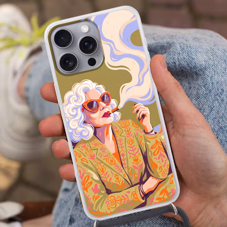 Vrouw - Zonnebril - Portret - Modern - Kleurrijk Hoesje iPhone 16 Pro Max met koord klein -sfeer3