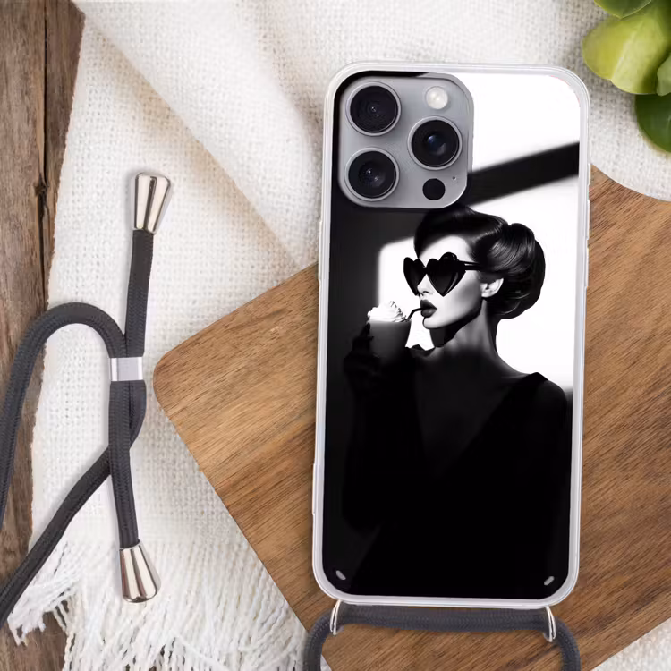 Vrouw - Zwart - Hart Hoesje iPhone 16 Pro Max met koord klein -sfeer4