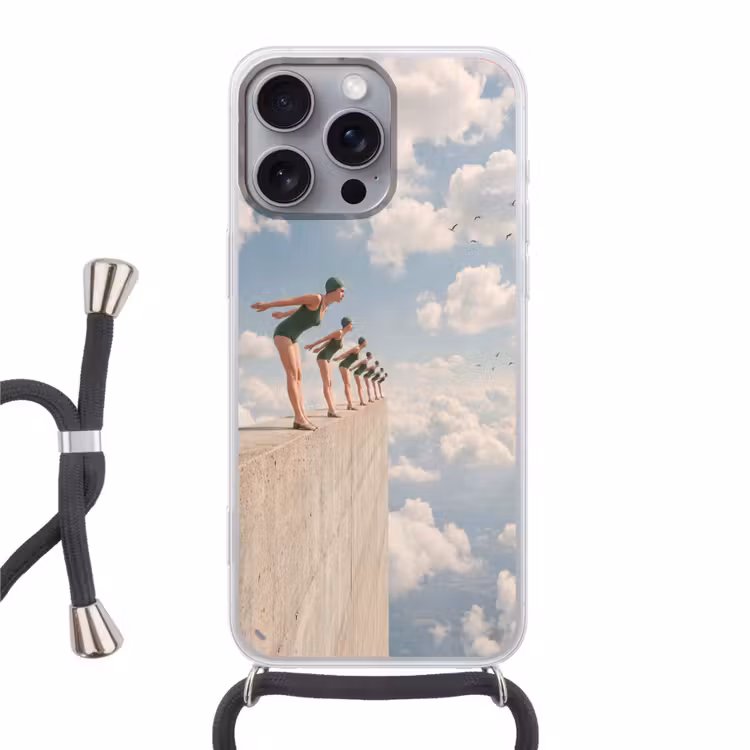 Telefoonhoesje met koord - Vrouwen - Duikhouding - Wolken — 1