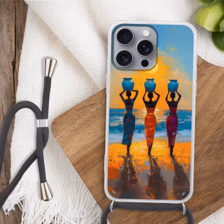 Vrouwen - Strand - Zondsondergang Hoesje iPhone 16 Pro Max met koord klein -sfeer4