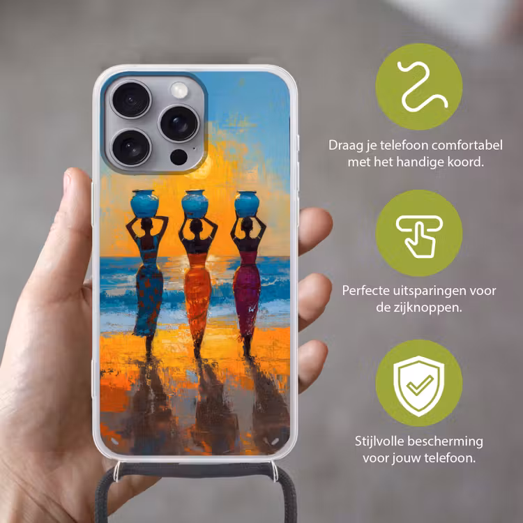 Vrouwen - Strand - Zondsondergang Hoesje iPhone 16 Pro Max met koord klein -sfeer2_NL