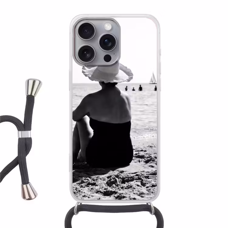 Vrouwen - Zonnehoed - Strand - Zwart - Wit Hoesje iPhone 16 Pro Max met koord klein -3d