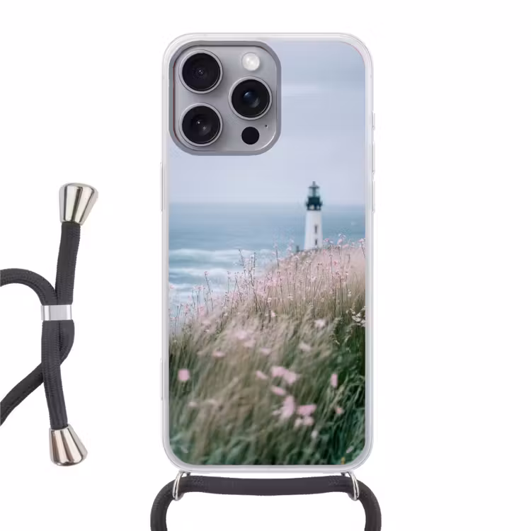 Vuurtoren - Klif - Zee - Bloemen Hoesje iPhone 16 Pro Max met koord klein -3d