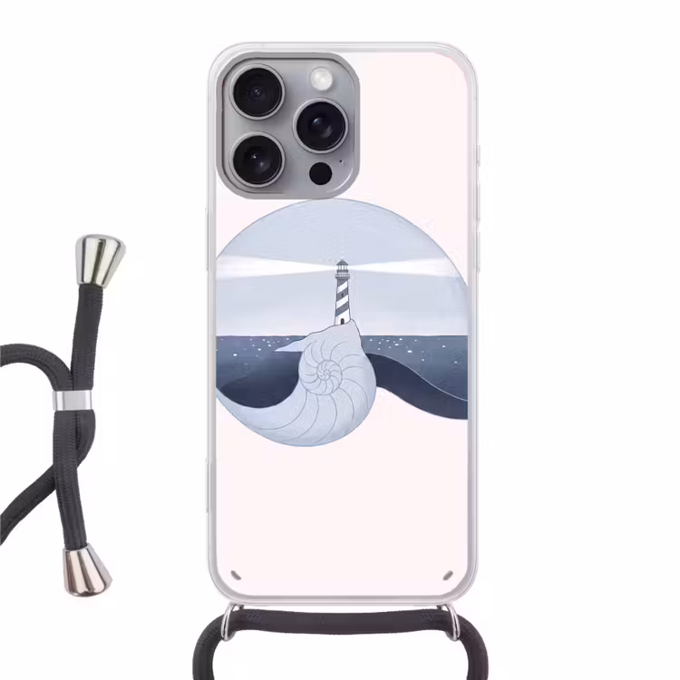 Vuurtoren - Zee - Schelp - Abstract - Blauw Hoesje iPhone 16 Pro Max met koord klein -3d