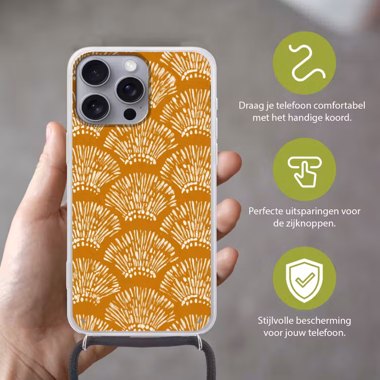 Waaierachtige motieven - Geel - Vintage Hoesje iPhone 16 Pro Max met koord klein -sfeer2_NL