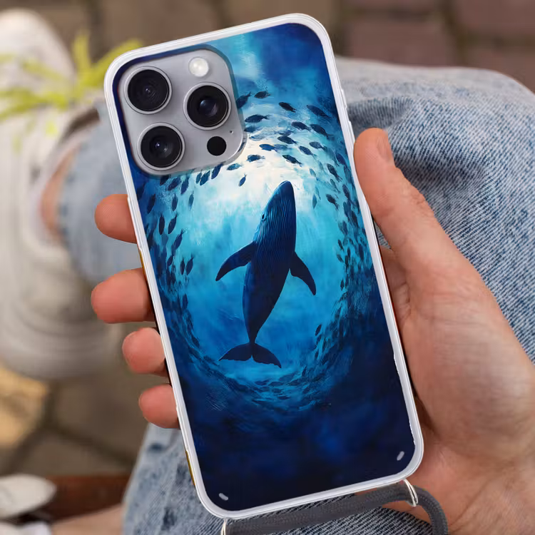 Walvis - Vissen - Donkerblauw Hoesje iPhone 16 Pro Max met koord klein -sfeer3