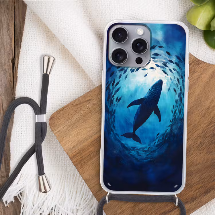 Walvis - Vissen - Donkerblauw Hoesje iPhone 16 Pro Max met koord klein -sfeer4