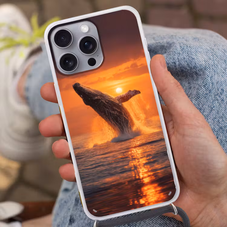 Walvis - Zon - Zee Hoesje iPhone 16 Pro Max met koord klein -sfeer3