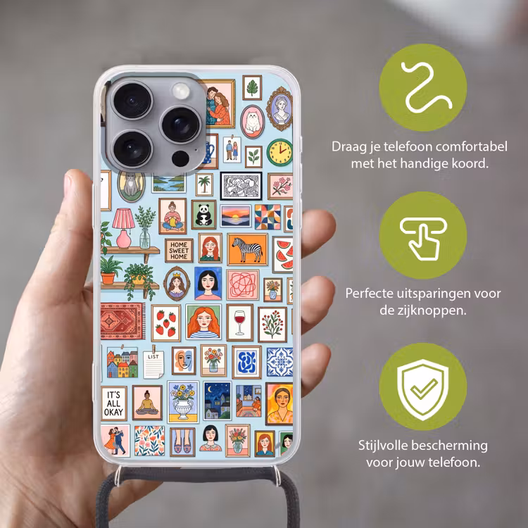 Wanddecoratie - Collectie - Huis - Illustratief - Kleurrijk Hoesje iPhone 16 Pro Max met koord klein -sfeer2_NL