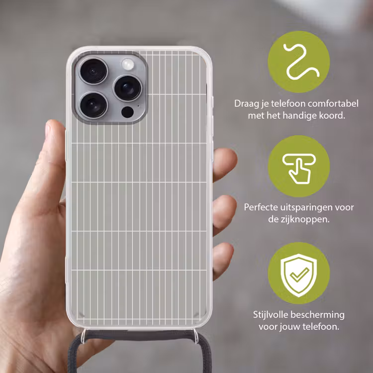 Wandtegel - Verticaal - Lichtgrijs Hoesje iPhone 16 Pro Max met koord klein 804 -sfeer2_NL
