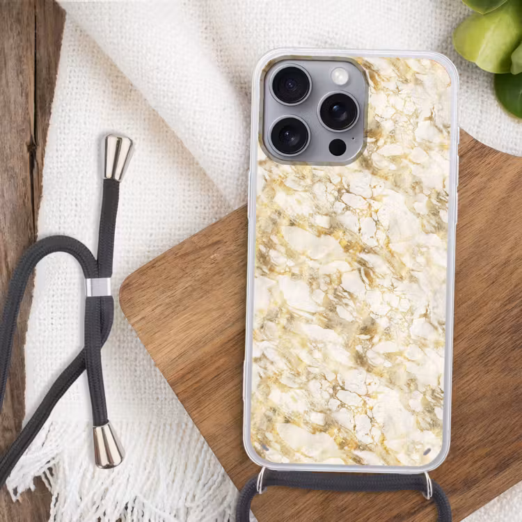 Warm - Gouden - Marmer - Patroon Hoesje iPhone 16 Pro Max met koord klein 804 -sfeer4