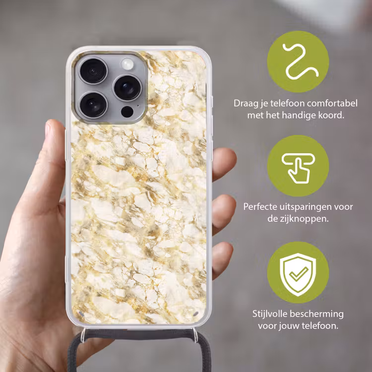 Warm - Gouden - Marmer - Patroon Hoesje iPhone 16 Pro Max met koord klein 804 -sfeer2_NL