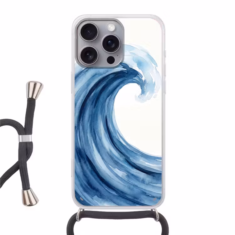 Water - Beweging - Natuur - Modern - Blauw Hoesje iPhone 16 Pro Max met koord klein -3d