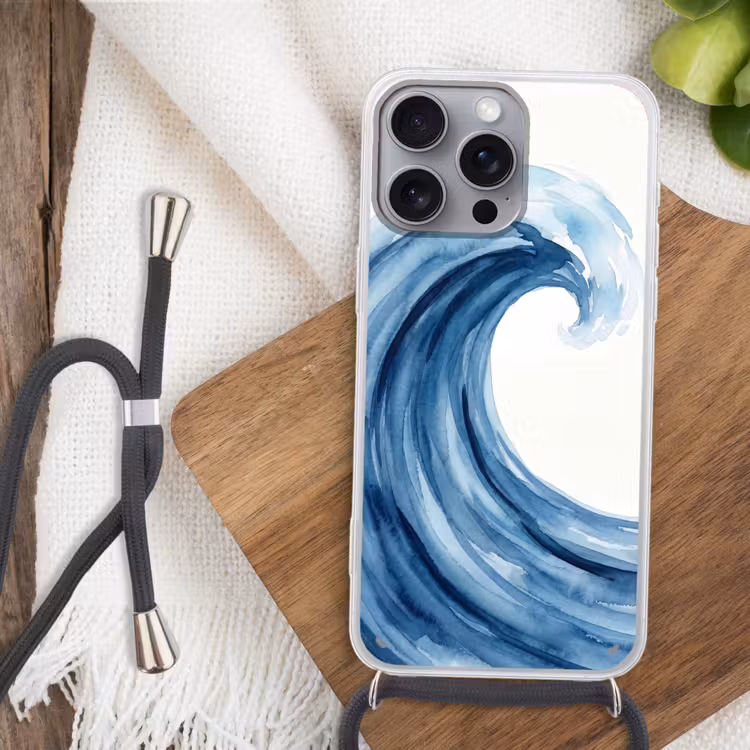 Water - Beweging - Natuur - Modern - Blauw Hoesje iPhone 16 Pro Max met koord klein -sfeer4