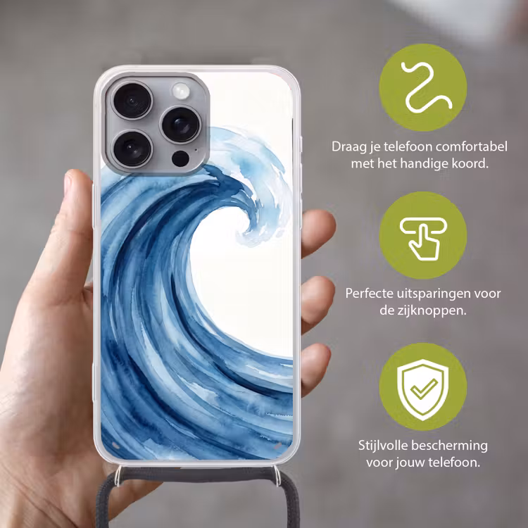 Water - Beweging - Natuur - Modern - Blauw Hoesje iPhone 16 Pro Max met koord klein -sfeer2_NL