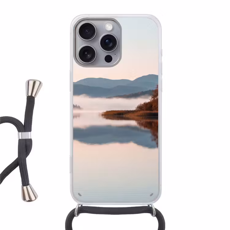 Water - Bomen - Mistlaag Hoesje iPhone 16 Pro Max met koord klein -3d