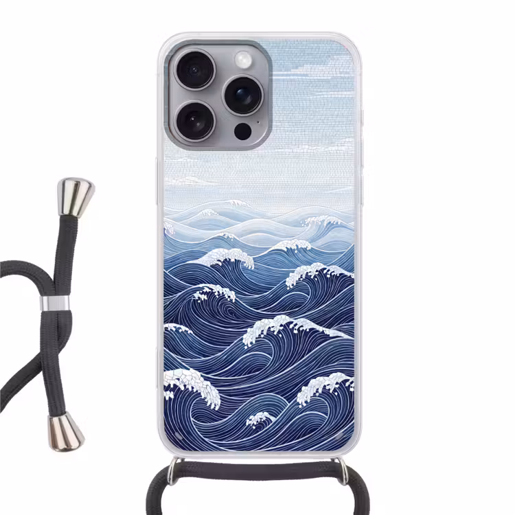 Water - Mozaïek - Landschap - Modern - Blauw Hoesje iPhone 16 Pro Max met koord klein -3d