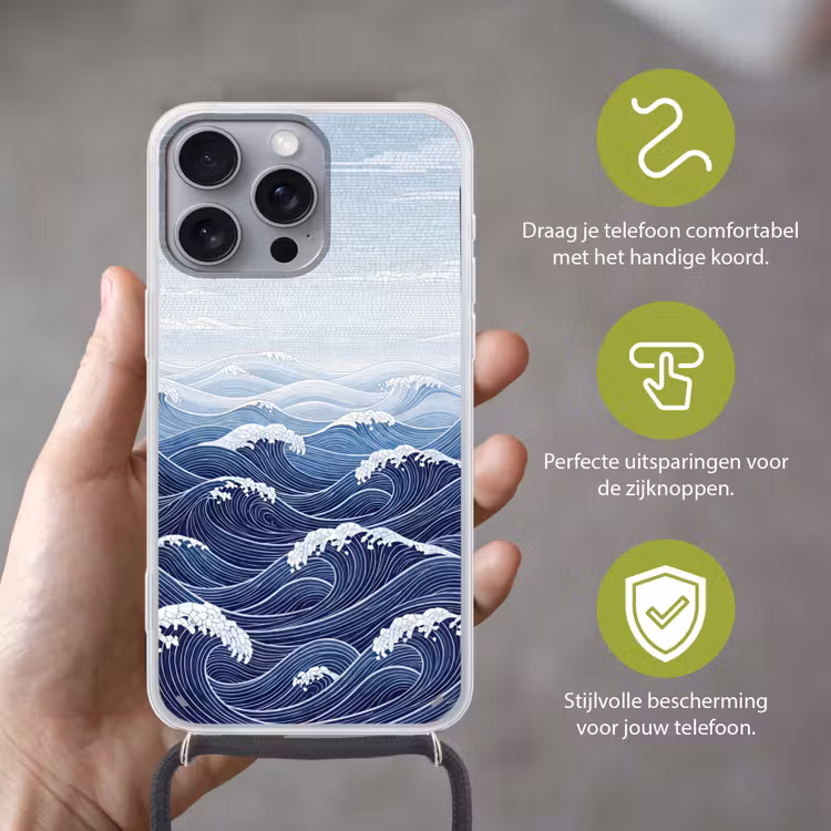 Water - Mozaïek - Landschap - Modern - Blauw Hoesje iPhone 16 Pro Max met koord klein -sfeer2_NL