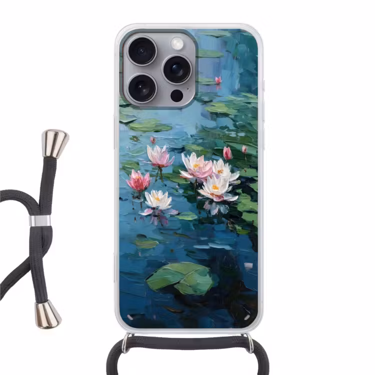 Waterlelies - Bloemen - Roze - Water Hoesje iPhone 16 Pro Max met koord klein -3d