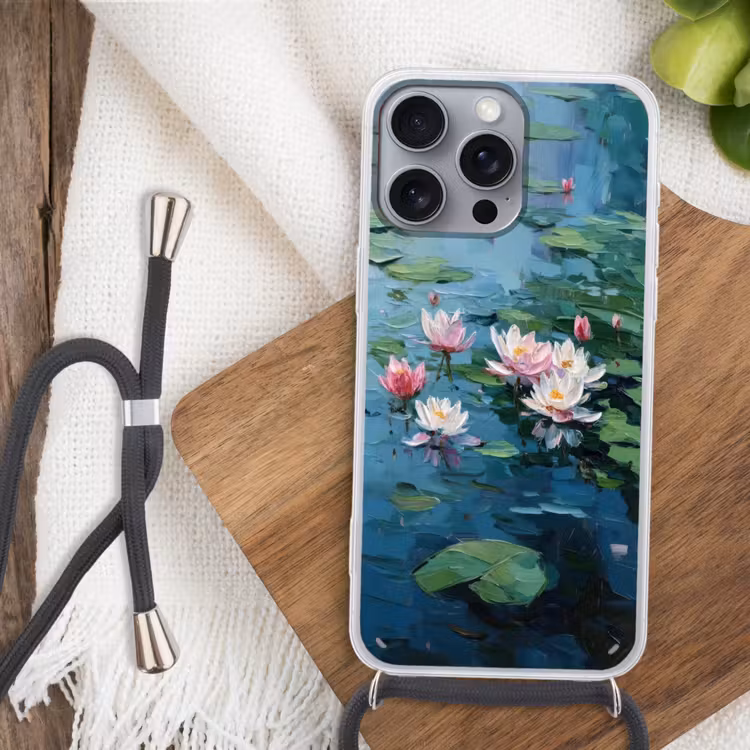 Waterlelies - Bloemen - Roze - Water Hoesje iPhone 16 Pro Max met koord klein -sfeer4