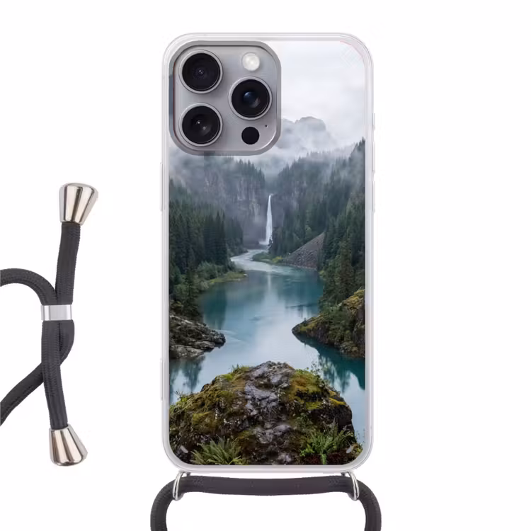 Waterval - Bomen - Bergen Hoesje iPhone 16 Pro Max met koord klein -3d