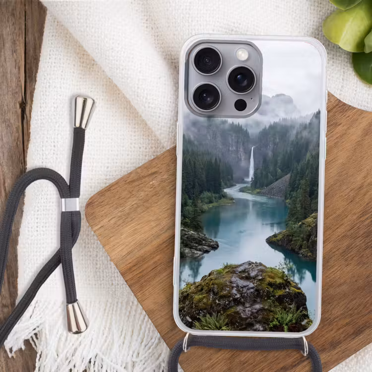 Waterval - Bomen - Bergen Hoesje iPhone 16 Pro Max met koord klein -sfeer4
