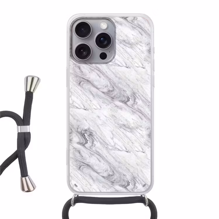 Wervelende - Grijsstructuur - Marmer - Wit Hoesje iPhone 16 Pro Max met koord klein 804 -3d