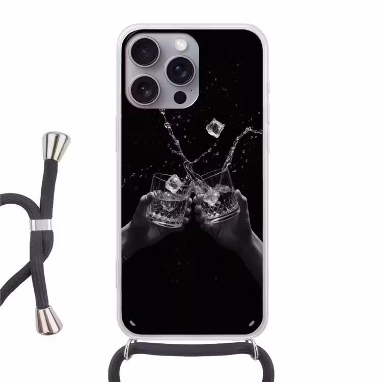 Whickyglazen - Ijs - Spetters - Zwart Hoesje iPhone 16 Pro Max met koord klein -3d