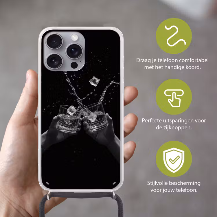 Whickyglazen - Ijs - Spetters - Zwart Hoesje iPhone 16 Pro Max met koord klein -sfeer2_NL