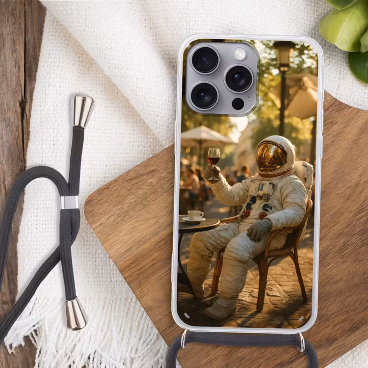 Wijn - Rood - Terras - Koffie Hoesje iPhone 16 Pro Max met koord klein -sfeer4