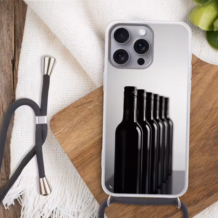 Wijnflessen - Zwart - Minimalistisch Hoesje iPhone 16 Pro Max met koord klein -sfeer4