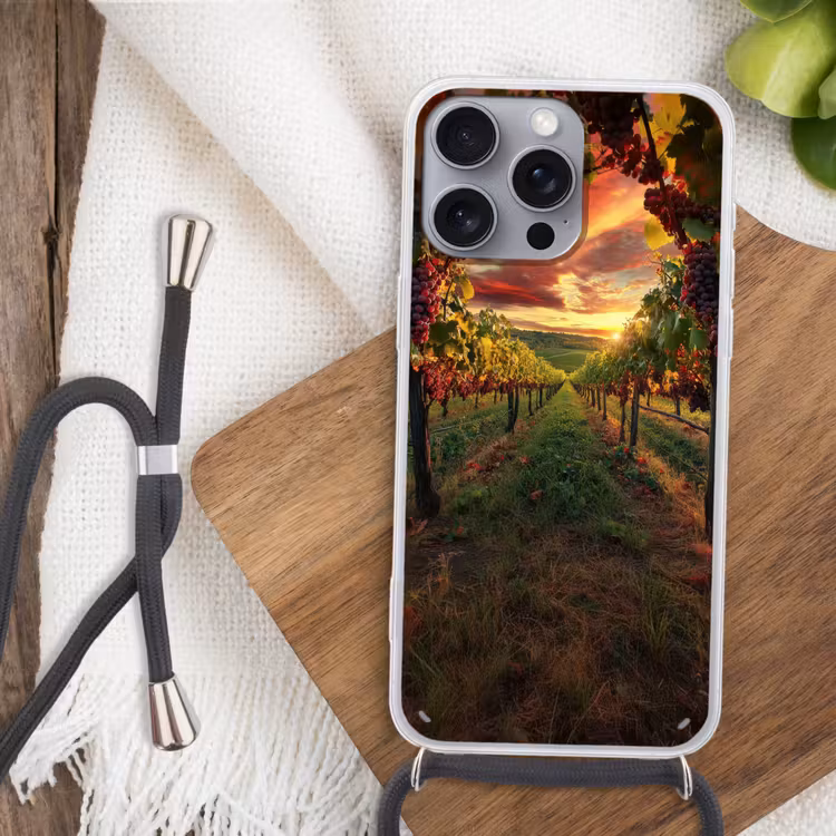 Wijngaard - Druiven - Zonsondergang Hoesje iPhone 16 Pro Max met koord klein -sfeer4