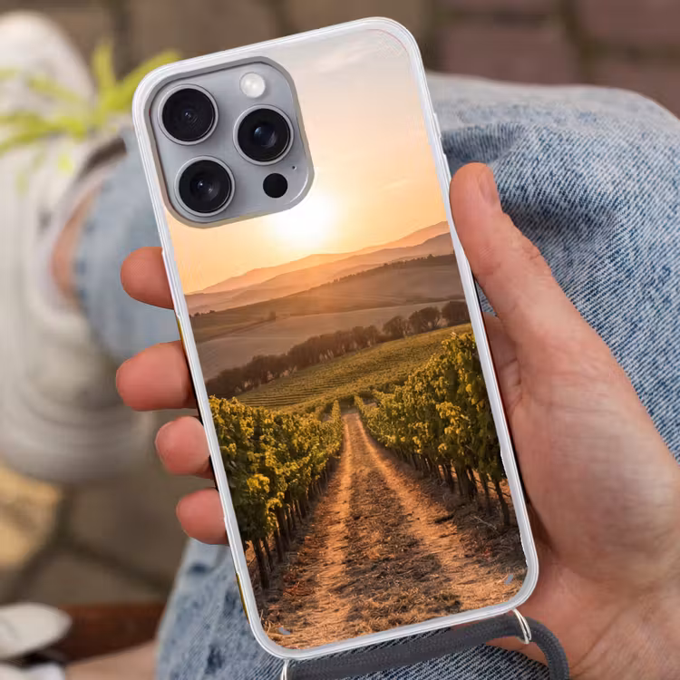 Wijngaard - Zonsondergang - Landschap Hoesje iPhone 16 Pro Max met koord klein -sfeer3