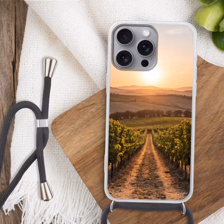 Wijngaard - Zonsondergang - Landschap Hoesje iPhone 16 Pro Max met koord klein -sfeer4