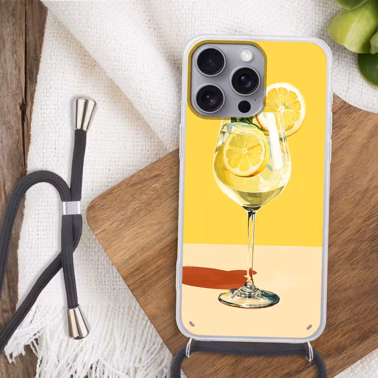 Wijnglas - Citroen - Geel - Minimalistisch Hoesje iPhone 16 Pro Max met koord klein -sfeer4
