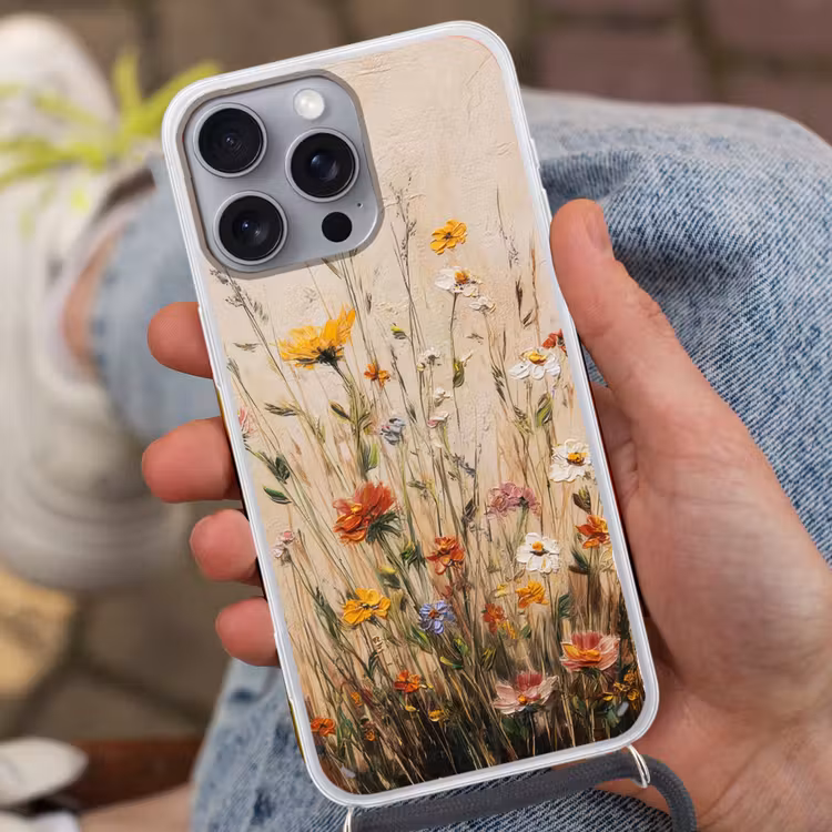Wilde bloemen - Penseelstreken - Rustgevend Hoesje iPhone 16 Pro Max met koord klein -sfeer3