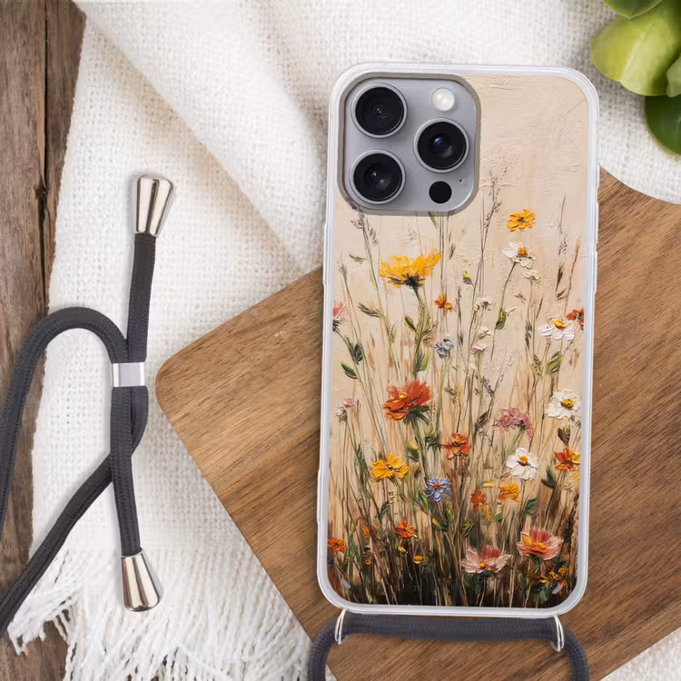 Wilde bloemen - Penseelstreken - Rustgevend Hoesje iPhone 16 Pro Max met koord klein -sfeer4