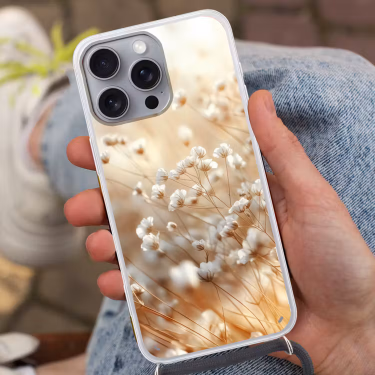 Wilde - Bloemen - Wit Hoesje iPhone 16 Pro Max met koord klein -sfeer3