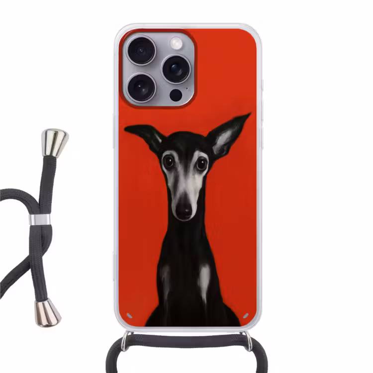 Windhond - Minimalistisch - Rood Hoesje iPhone 16 Pro Max met koord klein -3d