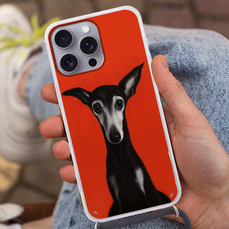 Windhond - Minimalistisch - Rood Hoesje iPhone 16 Pro Max met koord klein -sfeer3