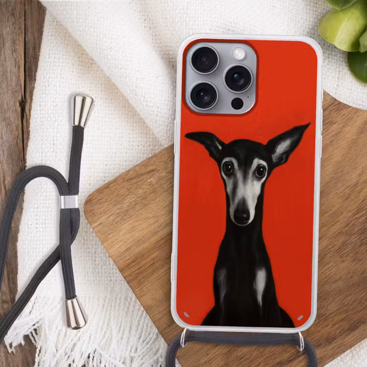 Windhond - Minimalistisch - Rood Hoesje iPhone 16 Pro Max met koord klein -sfeer4