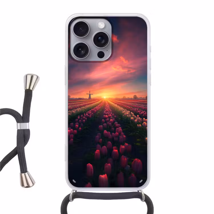 Windmolen - Zonsondergang - Landschap Hoesje iPhone 16 Pro Max met koord klein -3d
