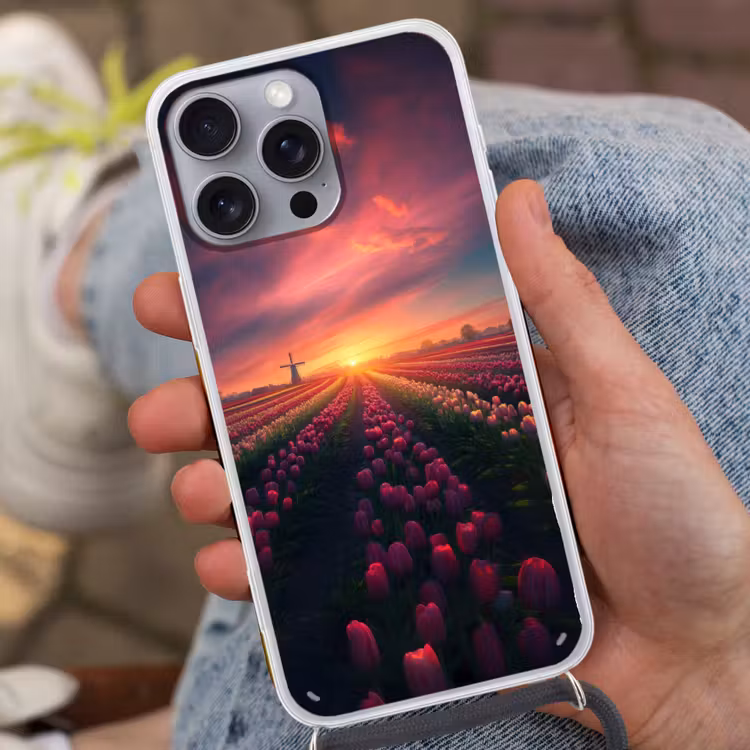 Windmolen - Zonsondergang - Landschap Hoesje iPhone 16 Pro Max met koord klein -sfeer3