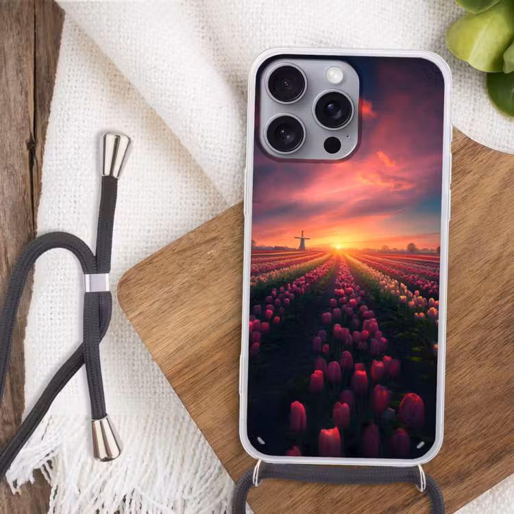 Windmolen - Zonsondergang - Landschap Hoesje iPhone 16 Pro Max met koord klein -sfeer4