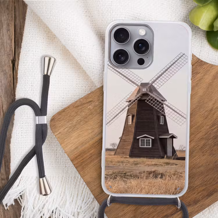 Windmolens - Landschap - Veld Hoesje iPhone 16 Pro Max met koord klein -sfeer4