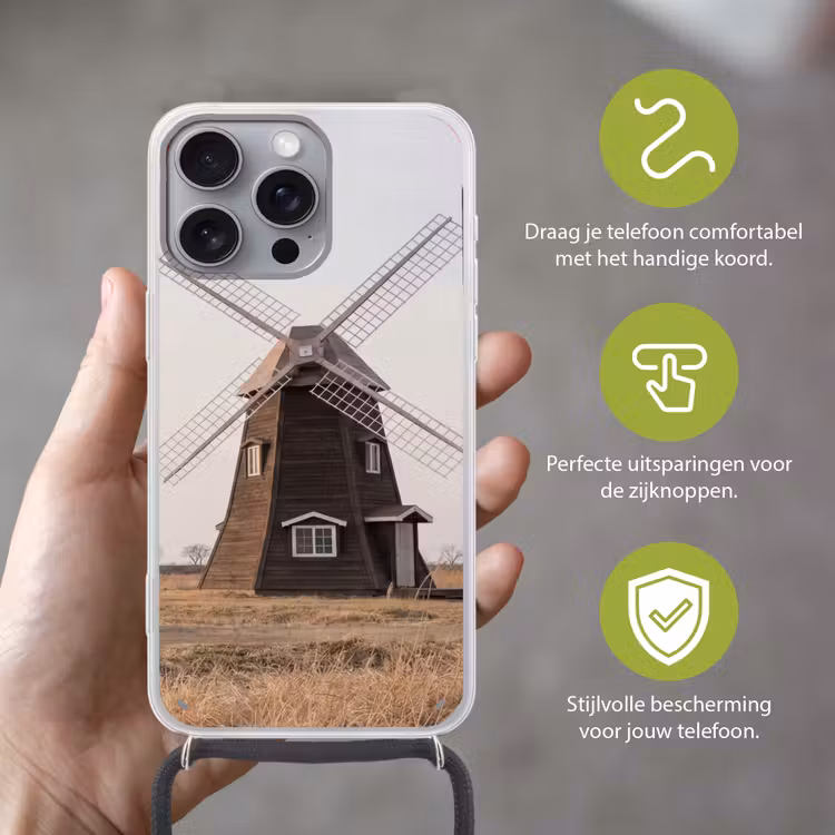 Windmolens - Landschap - Veld Hoesje iPhone 16 Pro Max met koord klein -sfeer2_NL
